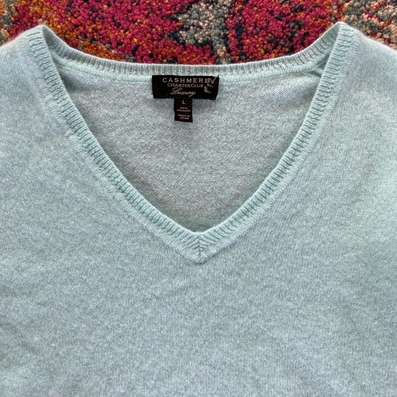 Cashmere Charter Club | Women’s turquoise v-neck long sleeve sweater, size L - Picture 10 of 13